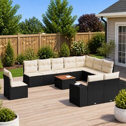 Garden Sofa Set 11 Piece Outdoor Furniture Patio Seating Black Poly Rattan