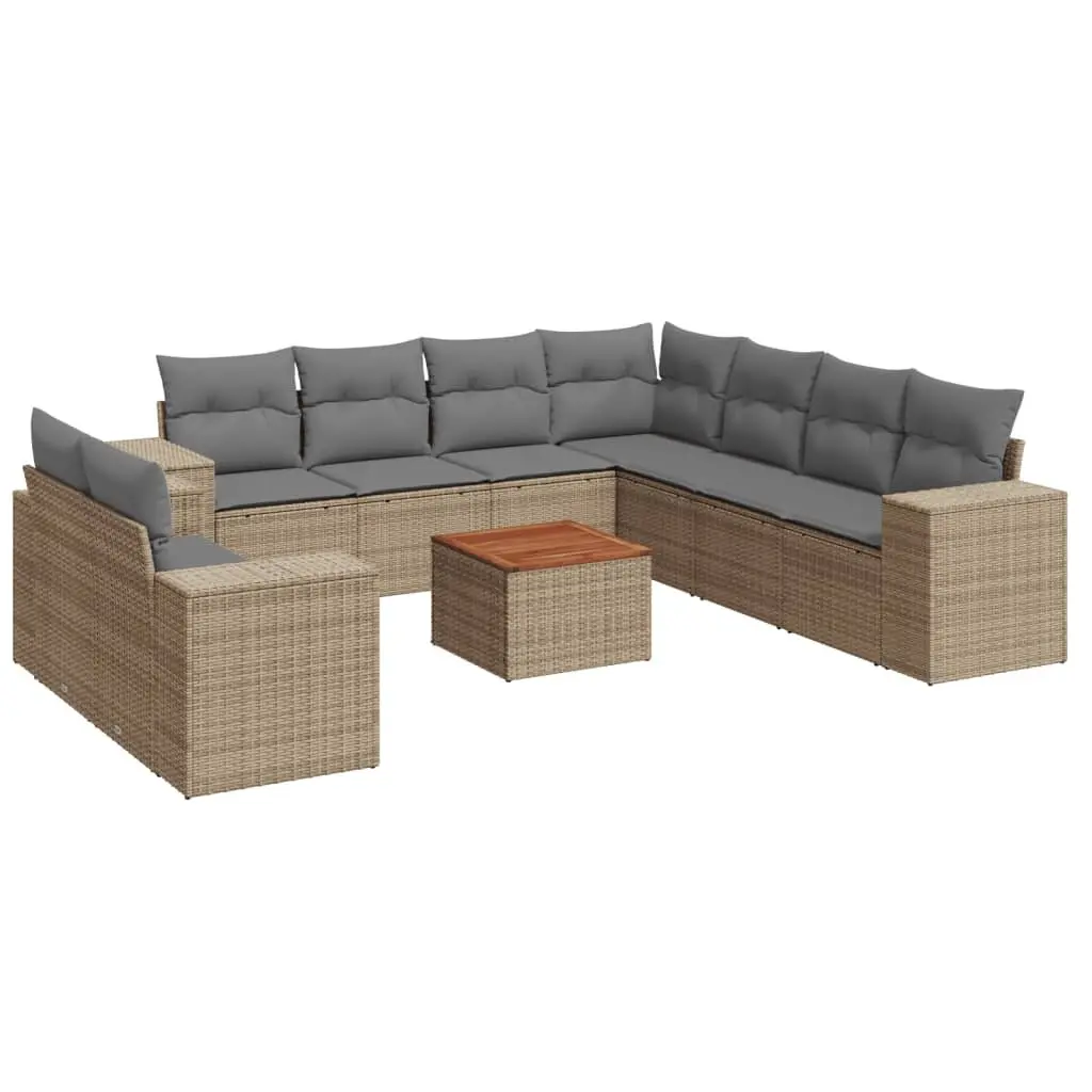 Garden Sofa Set 10 Piece Outdoor Furniture Beige Poly Rattan Patio Lounge Seat