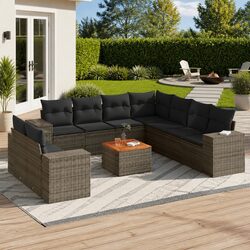 Garden Sofa Set 10 Piece Outdoor Furniture Grey Poly Rattan Modular Patio