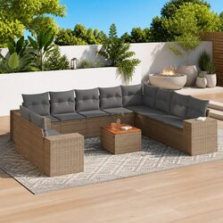Garden Sofa Set 11 Piece Outdoor Furniture Patio Beige Poly Rattan Modular