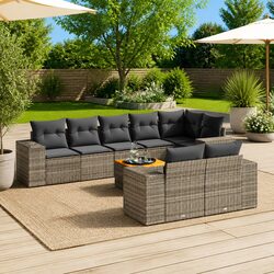 Compact 9 Piece Grey Garden Sofa Set for Outdoors