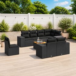 Garden Sofa Set 9 Piece Outdoor Furniture Patio Sectional with Storage Cushions