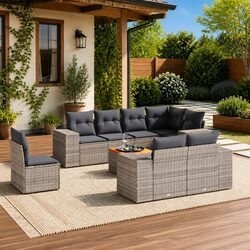 9 Piece Garden Sofa Set with Storage Cushions Grey Outdoor Furniture Patio