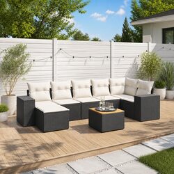 8 Piece Outdoor Garden Sofa Set Cushions Poly Rattan Patio Furniture Black