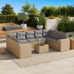 Garden Sofa Set 10 Piece Outdoor Furniture Patio Beige Poly Rattan Cushions