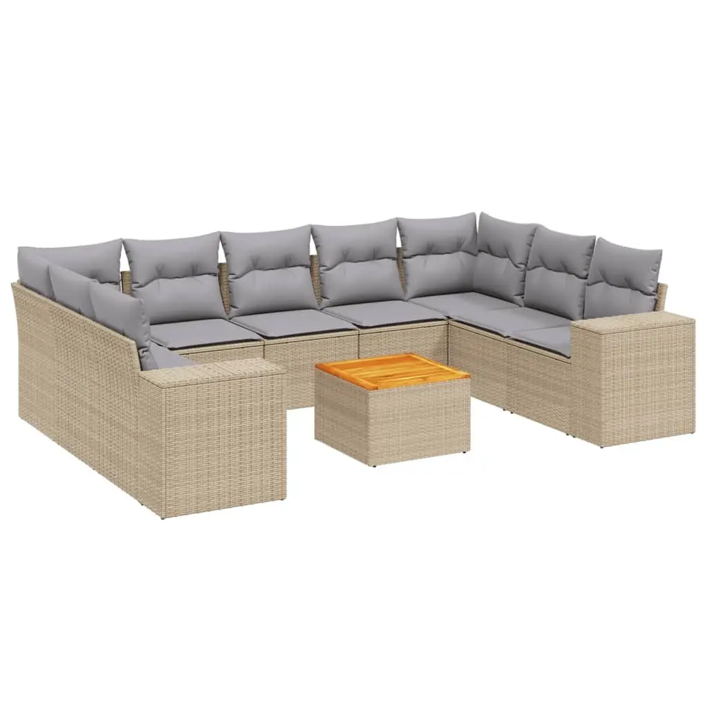 Garden Sofa Set Beige 10 Piece Outdoor Furniture Poly Rattan Cushions