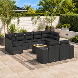 10 Piece Garden Sofa Set Black Outdoor Furniture Patio Seating with Storage