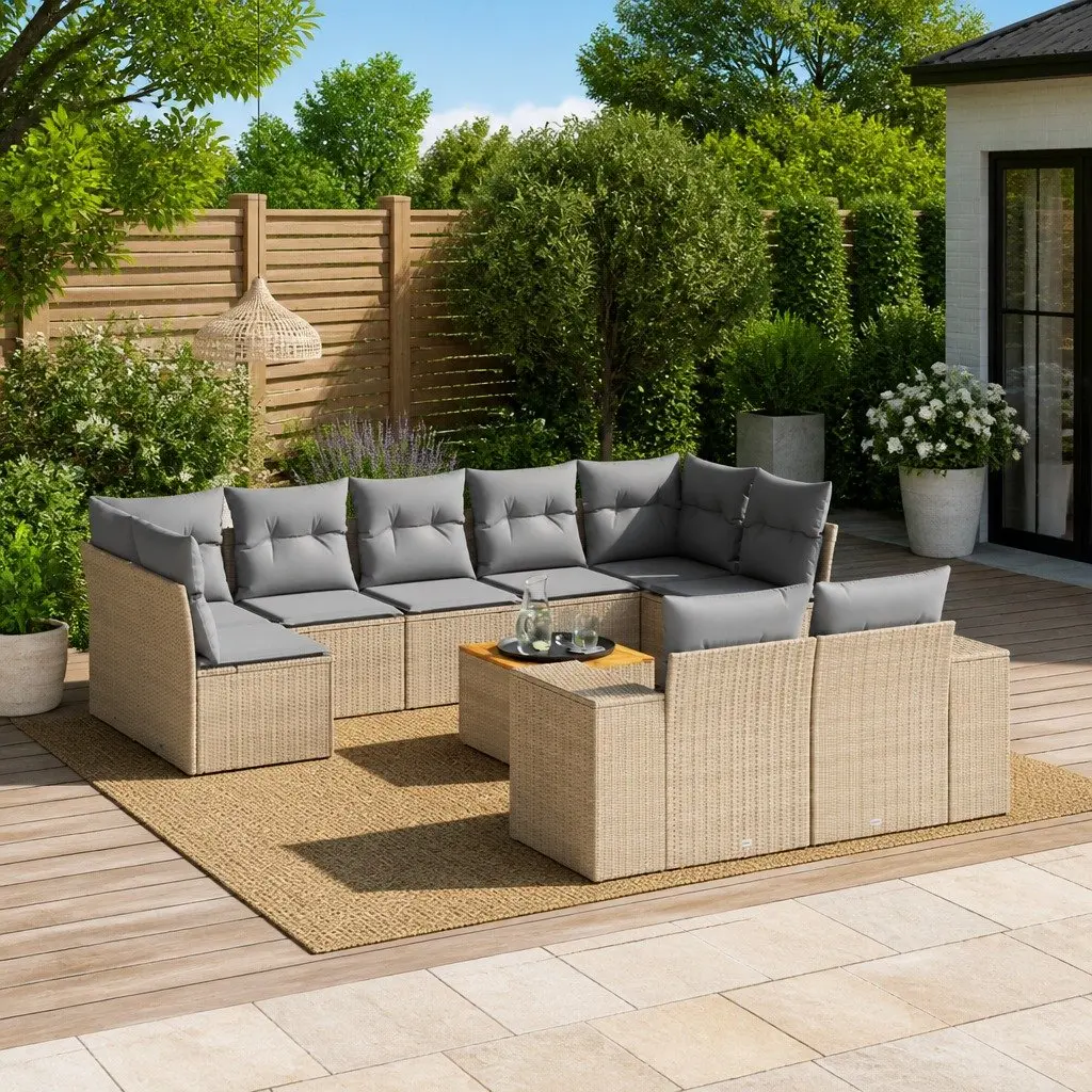Garden Sofa Set 10 Piece Outdoor Furniture Beige Poly Rattan Modular Patio