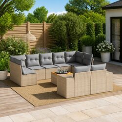 Garden Sofa Set 10 Piece Outdoor Furniture Beige Poly Rattan Modular Patio