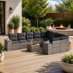 Concise Grey 10-Piece Outdoor Sofa Set with Cushions