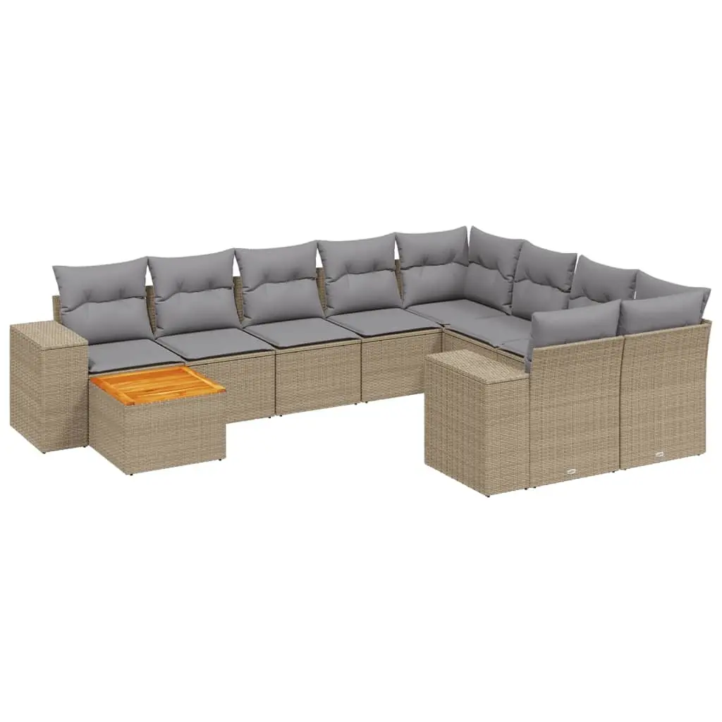 Garden Sofa Set Beige 10 Piece Outdoor Furniture Poly Rattan with Cushions