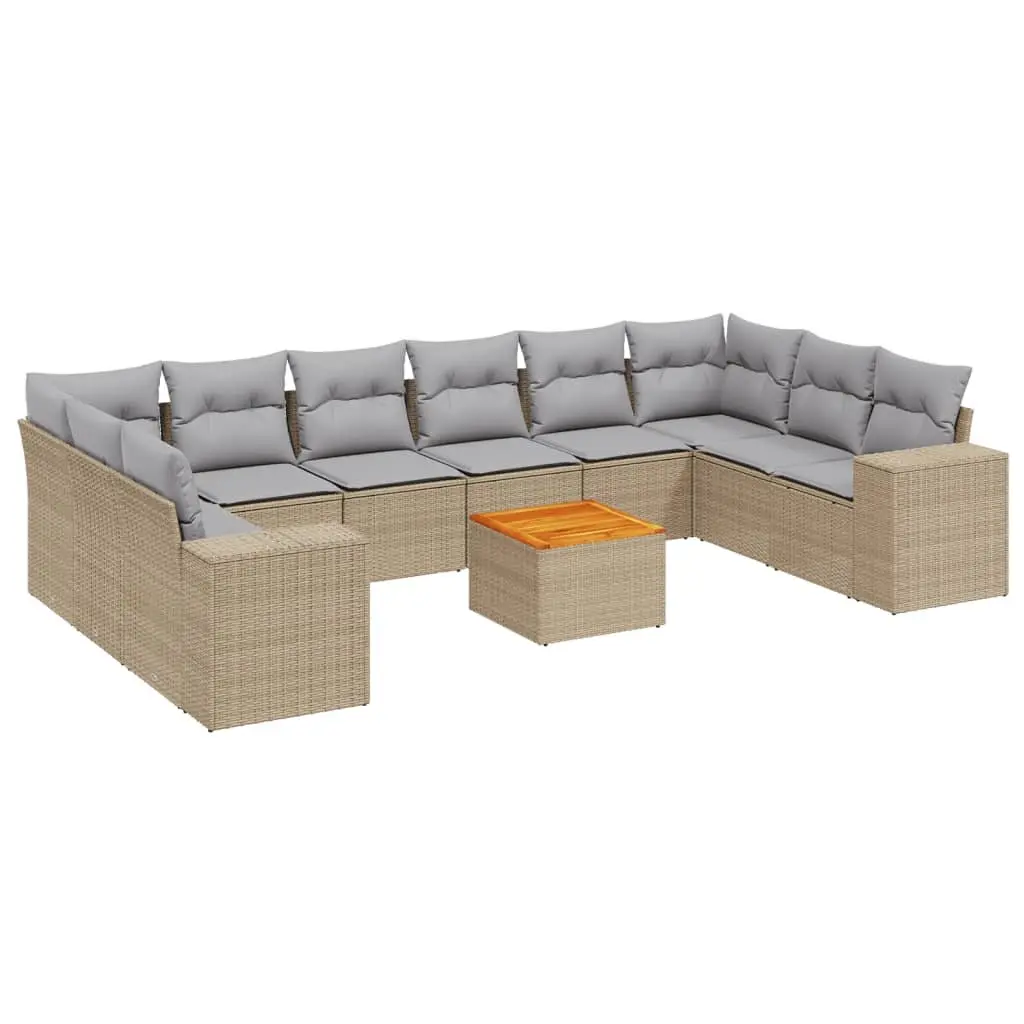 Modular Garden Sofa Set Beige 11 Piece Outdoor Furniture with Storage Cushions