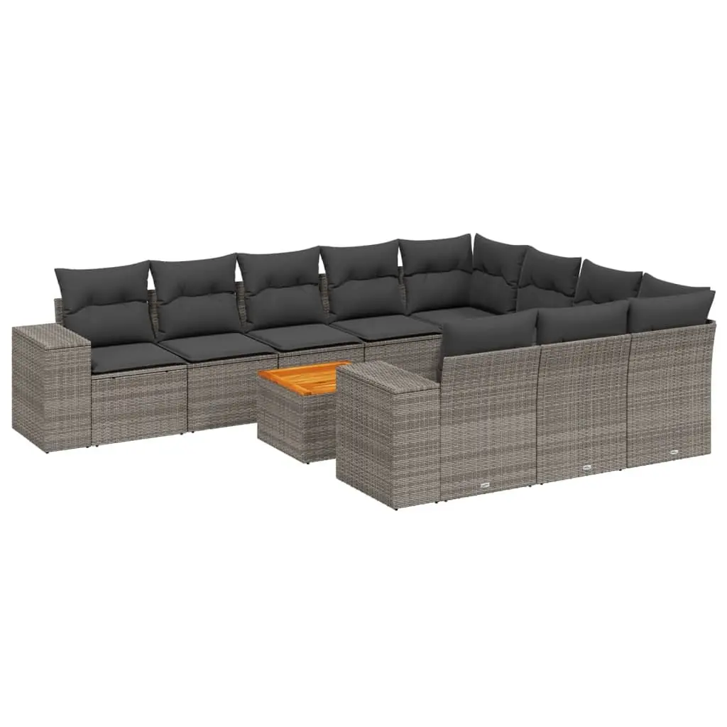 Garden Sofa Set 11 Pieces Outdoor Furniture Grey Poly Rattan Modular Patio