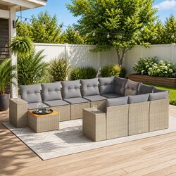 Garden Sofa Set 11 Piece Outdoor Furniture Beige Poly Rattan Patio Lounge