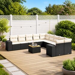 11 Piece Garden Sofa Set Outdoor Furniture Black Poly Rattan with Cushions Patio