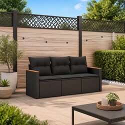 Garden Sofa Set 3 Piece Outdoor Furniture Patio Seating Poly Rattan Black