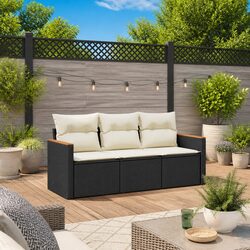 Modular 3-Piece Garden Sofa Set - Black Rattan