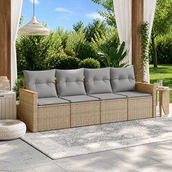 Garden Sofa Set 4 Piece Outdoor Furniture Patio Beige Poly Rattan with Storage