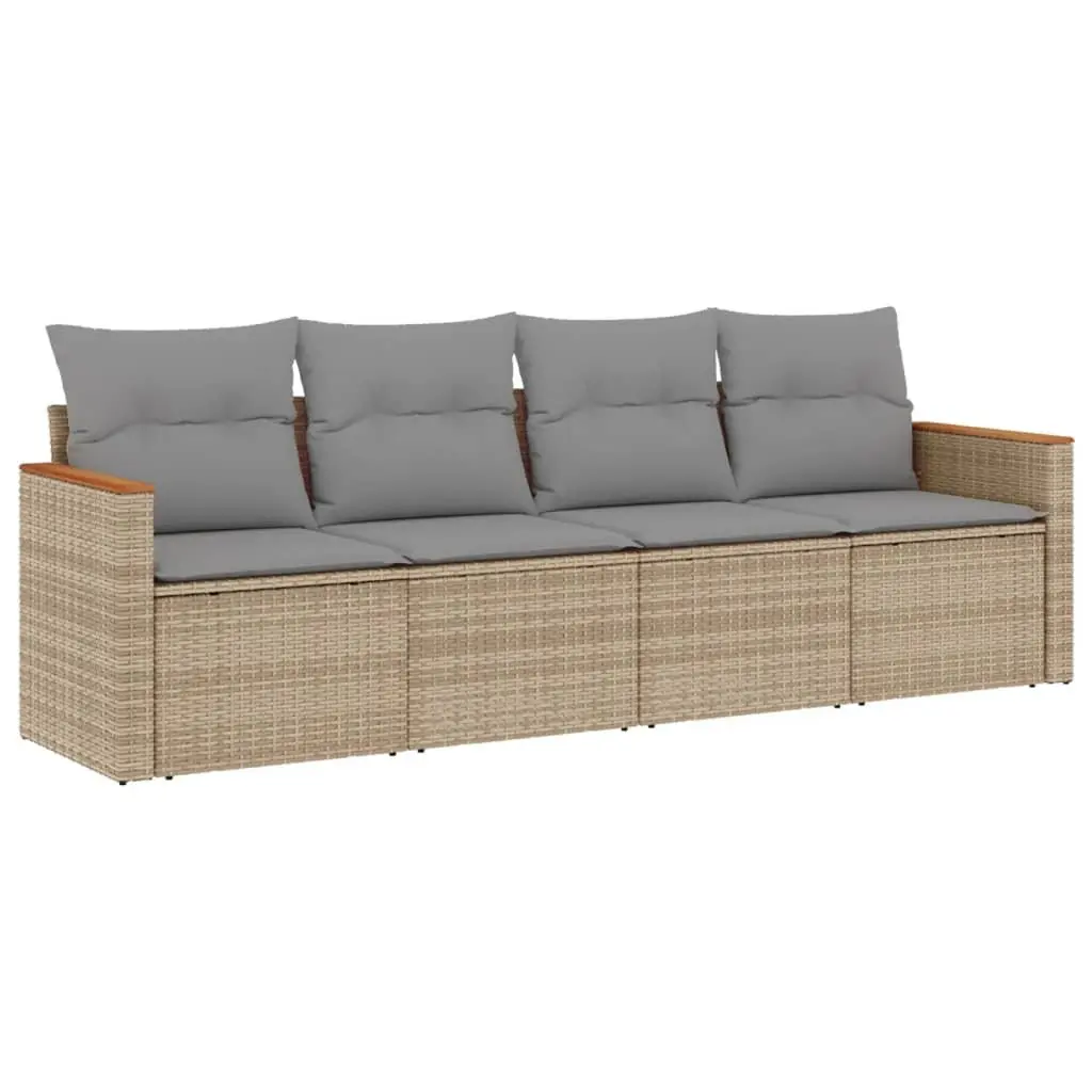 Garden Sofa Set Beige 4 Piece Outdoor Furniture Poly Rattan with Storage
