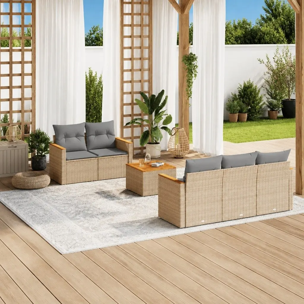 Garden Sofa Set 6 Piece Outdoor Furniture Beige Rattan Patio Seating with