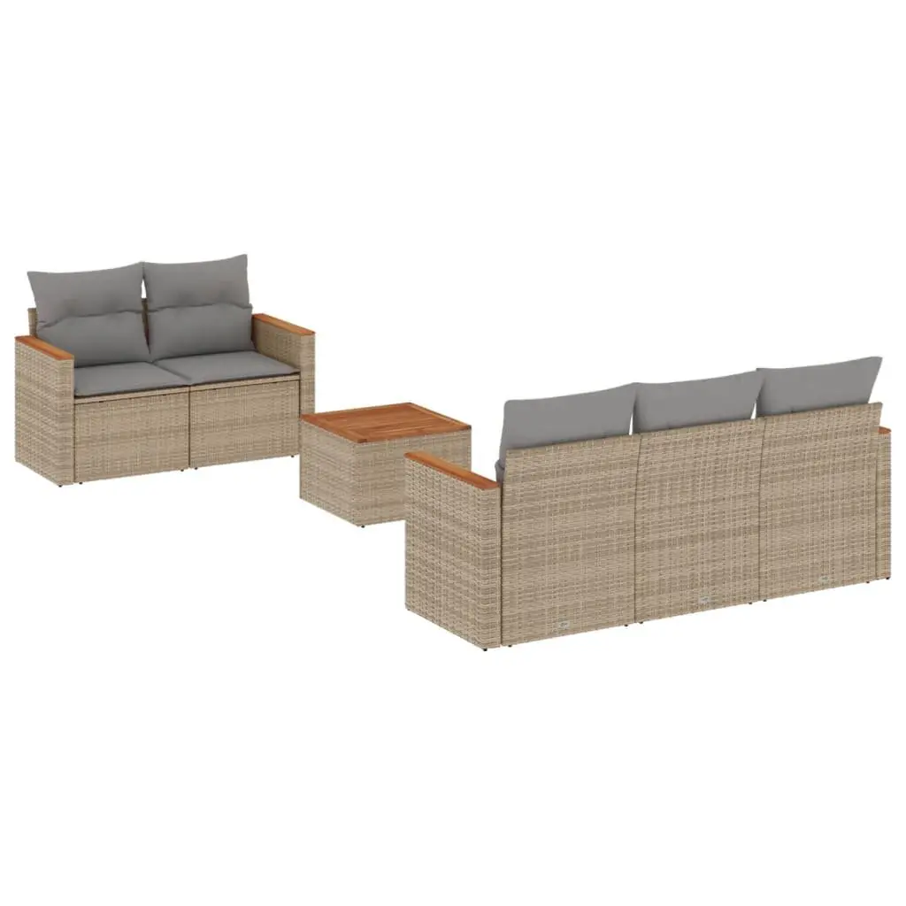 Garden Sofa Set 6 Piece Outdoor Furniture Beige Rattan Patio Seating with