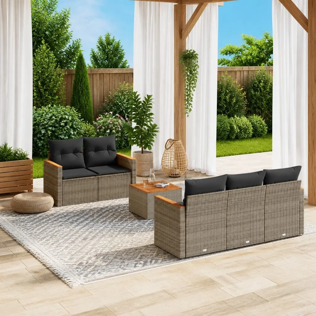 Garden Sofa Set Grey 6 Piece Outdoor Furniture Patio Poly Rattan with Storage