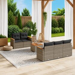 Garden Sofa Set 6 Piece Outdoor Furniture Patio Grey Poly Rattan with Storage