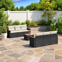 Outdoor Garden Sofa Set 7 Piece Black Poly Rattan Patio Furniture with Cushions