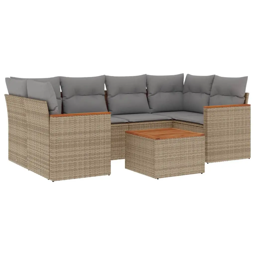 7 Piece Garden Sofa Set Beige Outdoor Furniture with Storage Cushions