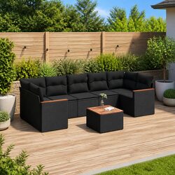 Garden Sofa Set 8 Piece Outdoor Furniture Black Poly Rattan Patio Lounge Modular