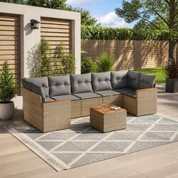 Concise 8-Piece Beige Garden Sofa Set - Weather Resistant
