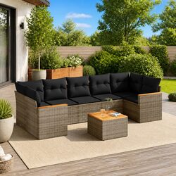 Garden Sofa Set 8 Piece Outdoor Furniture Grey Poly Rattan Patio Seating with