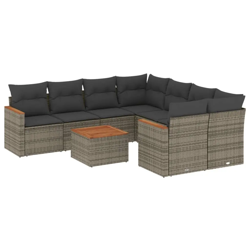 Garden Sofa Set 9 Piece Outdoor Furniture Grey Poly Rattan Patio Seating With