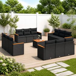 Garden Sofa Set 13 Piece Outdoor Furniture Patio Lounge Black Modular Cushioned