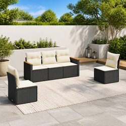 5 Piece Black Rattan Garden Sofa Set