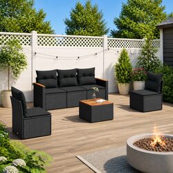 Garden Sofa Set 6 Piece Black Poly Rattan Outdoor Furniture Patio Seating with