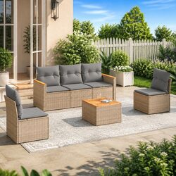Compact 6-Piece Outdoor Sofa Set in Beige Rattan