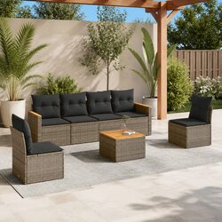 7 Piece Garden Sofa Set Grey Outdoor Furniture Rattan Sectional Patio Seating
