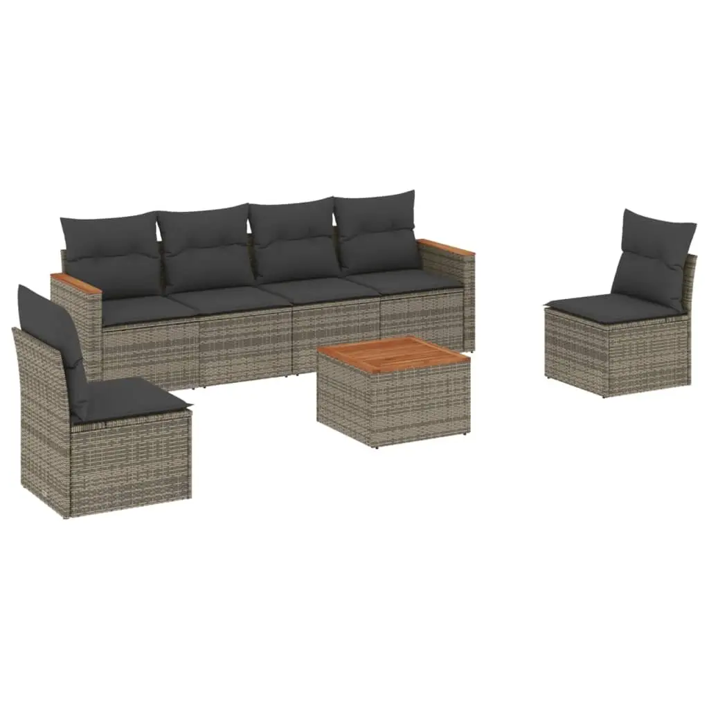Grey Rattan Garden Sofa Set 7 Piece Modular Outdoor Furniture with Acacia Wood Tabletop and Storage Function