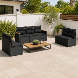 7-Piece Black Rattan Sofa Set for Outdoor Spaces
