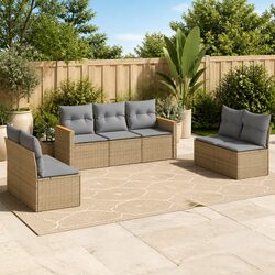7 Piece Modular Garden Sofa Set with Beige Cushions