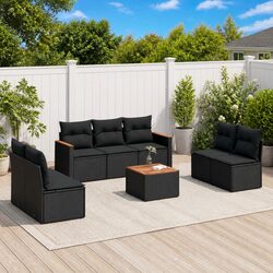 Garden Sofa Set 8 Piece Outdoor Furniture Patio Black Poly Rattan Modular with
