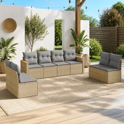Garden Sofa Set 8 Piece Outdoor Furniture Patio Beige Poly Rattan Modular