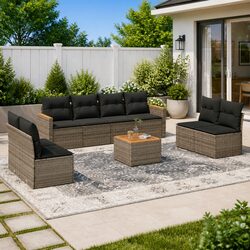 9-Piece Grey Garden Sofa Set for Outdoors