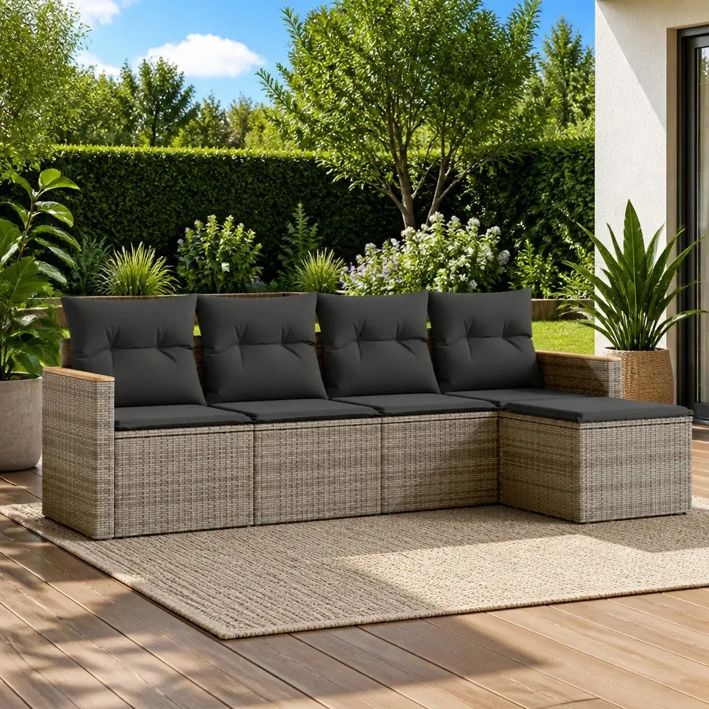 Garden Sofa Set Grey 5 Piece Modular Outdoor Furniture with Water-Resistant Storage Bag and Removable Cushion Covers