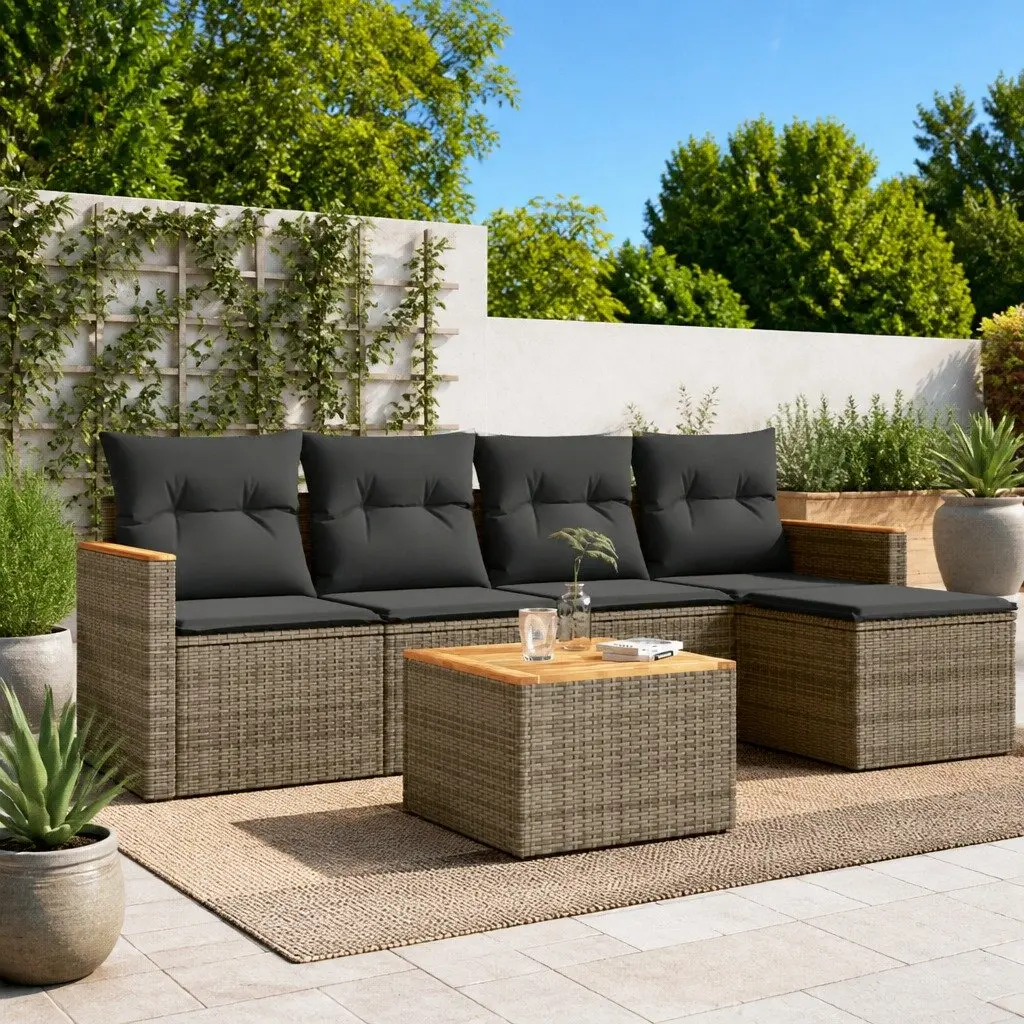 Garden Sofa Set Grey 6 Piece Outdoor Furniture Poly Rattan Patio Sectional