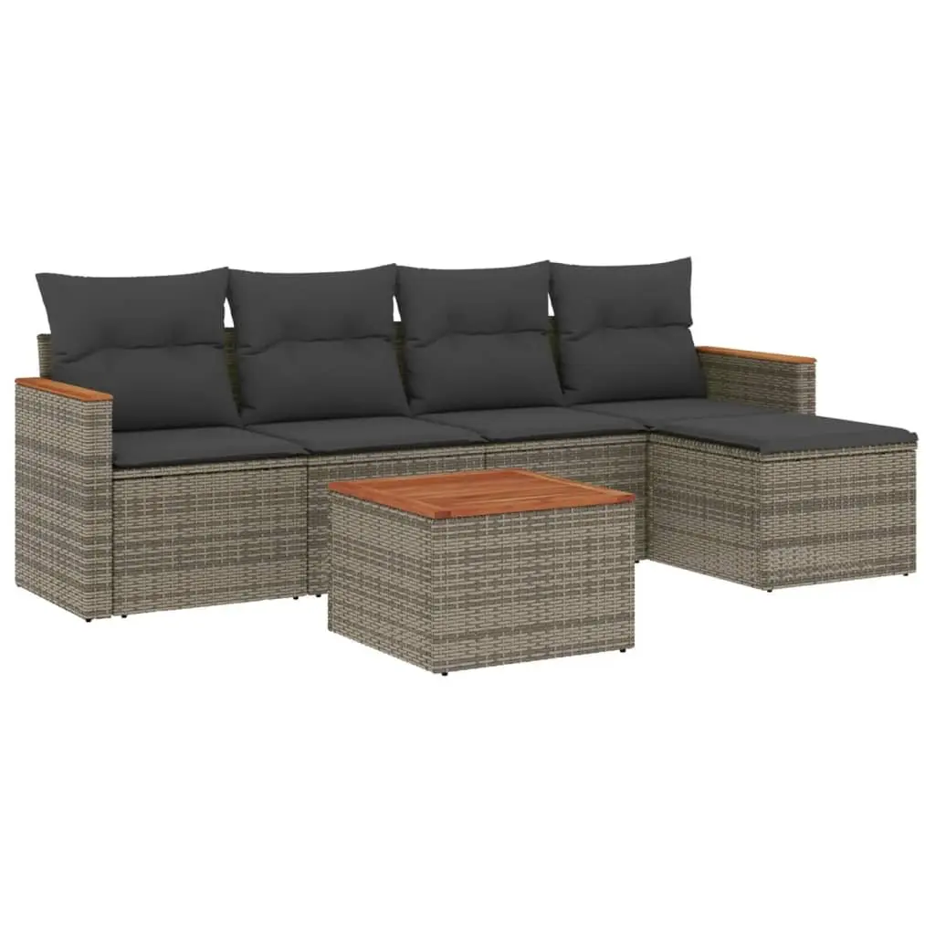 Garden Sofa Set Grey 6 Piece Outdoor Furniture Poly Rattan Patio Sectional
