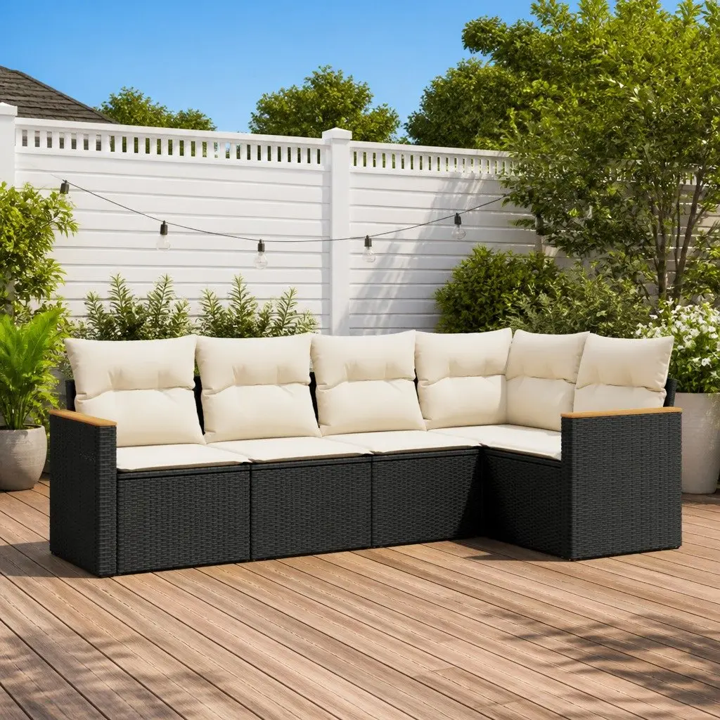 Garden Sofa Set Black 5 Piece Modular Outdoor Furniture Patio Lounge
