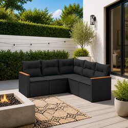Black Modular Garden Sofa Set – 5 Pieces