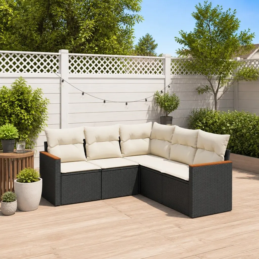 Garden Sofa Set Black 5 Piece Outdoor Furniture Patio Modular Sectional